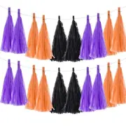 30Pcs Black,Dark Purple,Orange Tassel Garland Banner with Rope