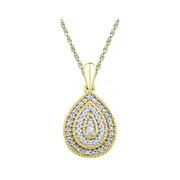 10k Yellow Gold Round Diamond Concentric Teardrop Pendant 1/10 Cttw