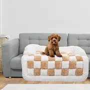 VINGVO Dogs Couch Mat Anti Slip Plush Soft Comfortable Mat Square Plaid Pet Bed Couch Cover for Cars Home Sofas (Orange)