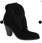 NWB SAINT LAURENT Black Suede Fringe Heeled Ankle Bootie Boots US 6.5 YSL $485