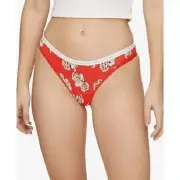 Calvin Klein Women's CK One Cotton Thong Panty Underwear, Red Flower, Large