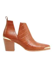 [Belle & Bloom] Austin Camel Croc Embossed Ankle Boot