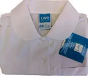 LWR Uniforms Blouse Girls 14 White Short Sleeves Name Tag Peter Pan Collar