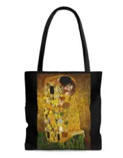 Rare The Kiss By Gustav Klimt Black Canvas Tote, Large - New From The Belvidere