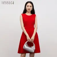 在飛比找momo購物網優惠-【JESSICA】高雅挺括收腰折邊寬裙擺無袖洋裝232177