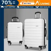 2pcs Luggage Trolley Travel Suitcase Set Hard Shell Case Strap White Trave ET-WH