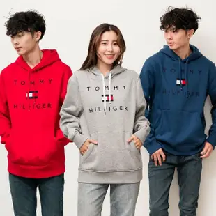 【Tommy Hilfiger】男版 刺繡大寫字母國旗LOGO 帽T 薄刷毛 連帽長袖(秋冬新品)