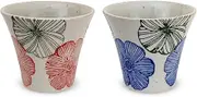 J-Kitchens Izan Kiln Cup (Tea Cup) Pair Set, Hasami Ware, Made in Japan, 4.5 fl oz (140 cc), Flower Pattern (Red Blue)