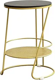 Exquisite Living Room Magazine Rack, Double Layer Marble Coffee Table Metal Round Side Table Home Office Sofa Side Table Storage Rack(Size:35 * 35 * 52CM,Color:A)