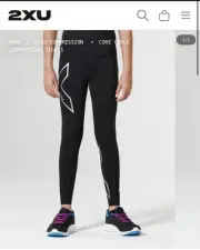 2xu Girls Core Compression Tights Youth - Size large Black/silver