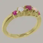 Solid 14k Yellow Gold Natural Ruby & Opal Womens band Ring - Sizes 4 to 12