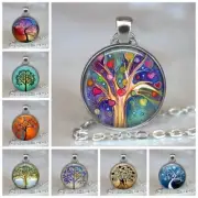 Women Tree Of Life Necklace Glass Cabochon Pendants Charm Chain Necklaces 1Pcs