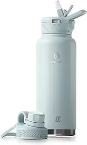 IDEUS Vacuum Insulated Water Bottle, Stainless Steel Double Wall Flask Metal Sports Canteen with Leak-Proof Straw Screw Cap (Light Blue, 40oz (1140ml))