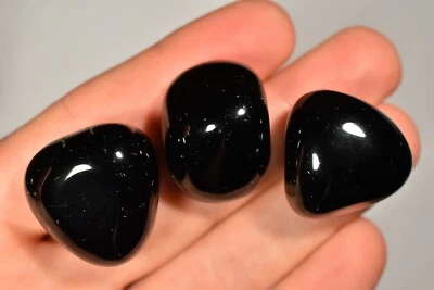 3 *BLACK OBSIDIAN* TUMBLED STONES 52g Healing Crystals, Self Control, Protection