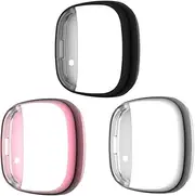 intended for Fitbit Versa 3 / Sense Screen Protector Case, Full Coverage Flexible TPU Shock-Proof Cover Scratch-Resistant Bumper Shell intended for Versa 3 Sense Smartwatch (Silver,Rose Pink,Black)