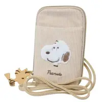 在飛比找樂天市場購物網優惠-小禮堂 Snoopy 史努比 絨毛刺繡斜背手機包 (燈芯絨大