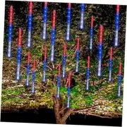 4th of July Lights, 288 LED Meteor Shower Rain Lights, Red White and Blue
