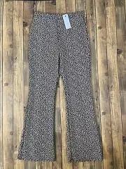 Miss Selfridge, UK Flare Bottom Leopard Print Textured Pants, size 14