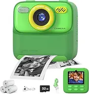 [Seckton] Kids Camera Instant Print Photo, Birthday Gifts for Girls and Boys, Kids Digital Camera Toys, 1080P HD Video, 3 4 5 6 7 8 9 10 11 12 Year Old Boy Gifts/Girl Gifts (Green)