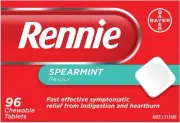 Rennie Indigestion and Heartburn Relief Spearmint 96 Chewable Tablets