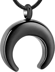 BIAIHQIE Cremation Necklace Moon Urn Jewelry for Ashes Stainless Steel Ash Pendant Moon Memorial Jewelry Keepsake Necklace for Women Men-Black