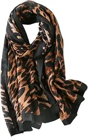 [FOMIYES] Black Leopard Women Beach Scarf Stylish Sun Block Shawl Coffee Leopard Print Versatile Wrap for Travel Parties and All Seasons