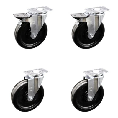 6 Inch Phenolic Wheel Swivel Top Plate Caster Set with 2 Brakes Service Caster