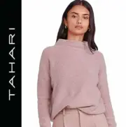 TAHARI 100% 2PLY Boiled Lofty Cashmere Mock Neck Sweater in Heather Mauve S, M
