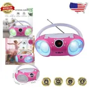 Compact Kitty Pink Stereo Boombox with Effortless CD Playback and AUX Input