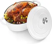 HaSteeL Oval Cast Iron Dutch Oven, 5 QT Enamel Deep Pot with Lid, Non Stick Casserole Cookware for Sourdough Bread Baking, Great for Braising, Simmering, Poaching, Slow Cooking, Stewing, Frying, White