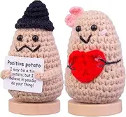 CoFuBcad 2PCS Funny Positive Life Potato Gifts, Cute Knitted Potato Dolls with Wooden Base and Front Card. Emotional Support Valentine's Day Gifts for Him/Her for Women(A2)