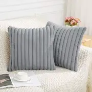 Faux Fur Plush Throw Pillow Covers 18x18 Set of 2 - Luxury 18X18-Inch Grey