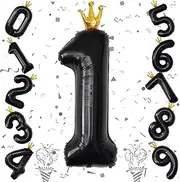 Lumjoy Big 40" Number Foil Balloon Black 1 with Crown Birthday Anniversary Graduation New Year Party Decoration