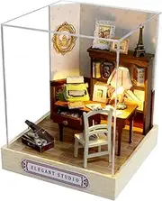 OZJAY DIY Miniature House Kit with Dust Proof Cover, 1:24 Scale Creative Room Mini DIY Wooden Dollhouse Miniature Kit for Adults Teen, Elegant Studio