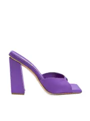 Purple Satin Square Toe Mules