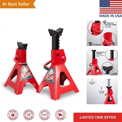 Heavy Duty 3 Ton Car Jack Stands - Adjustable Lifting Height - Red, 2 Pack