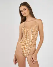 [Rhythm] Rhythm Women's Seafarer Tie Back Minimal One Piece Bathing Suit in Brown Size 8 8 Brown