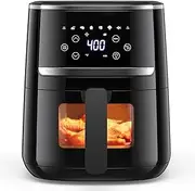 5QT Air Fryer, 8-In-1 Air Fryer with Perspective Window, Air Fryers Oil Free Touch Screen Low Noise, 50 Recipes Cookbook, Timer & Temperature Control, Compact Air Fryers, Black