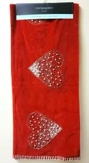 NEW CYNTHIA ROWLEY RED VELVET,FAUX PEARL,BEADED HEART TABLE RUNNER-6 FEET- 72"
