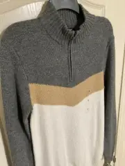 NEW with Tags ALFANI Men's Quarter-Zip Acrylic Sweater Grey, Beige White Small