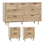 Oikiture 7 Chest of Drawers and 2 Bedside Tables Nightstand Bedroom Set Natural