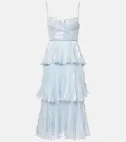[Self-Portrait] Self-Portrait Feather-trimmed silk-blend chiffon gown AU 14 blue