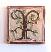 Tree of Knowledge 6x6 ceramic tile, handmade, hand painted, notch to hang