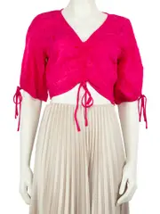 Pink Floral Jacquard Ruched Top