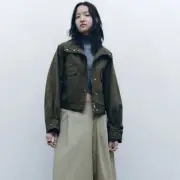 ZARA Bloggers Fav Crop Pocket Bomber Jacket Army Green NWT Size Small Lagenlook