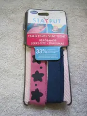 2 Goody Girls Sized Stay Put Hold Tight Ouchless Head Bands Elastic Fabric Stars