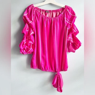 Vince Camuto Women’s Striped Off The Shoulder Bubble Sleeve Tie Front Blouse XS