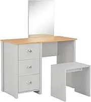Stylish Grey Dressing Table with Mirror and Stool 104x45x131 cm - Engineered Wood with Melamine, 3 Spacious Drawers for Bedroom Decor and Beauty Essentials