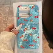 [Fycyko] Phone Case for iPhone 14/13 Case Cute Blue Ocean Red Carp Pattern Shiny Aesthetic Design Cool Girly Protective Cover for iPhone 14/13-Blue