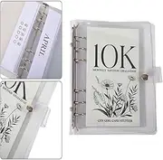 12 Month Envelopes Money Saving Challenge Binder, Vertical Savings Book Six Hole Iron Clip Storage Book Single Grid Card Book Photo Album PVC Loose Leaf Book Saving Challenge Book (10k)
